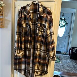 Plaid Women's Shirt / Jacket - Brown and White size 18